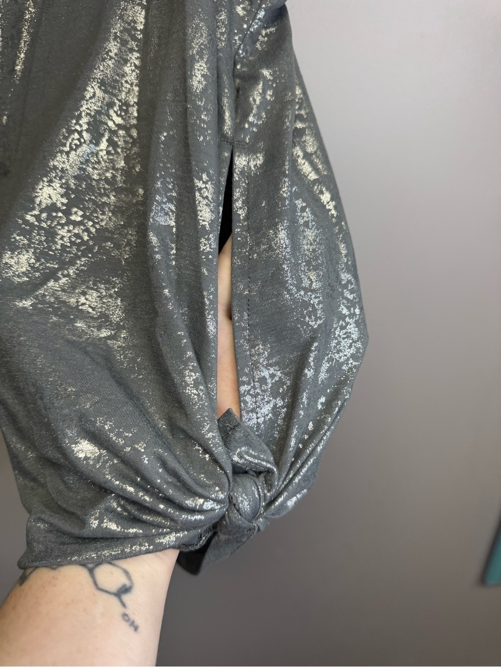 Metallic Gray Sleeveless Tank Top with Tie Side - Picture 2 of 4